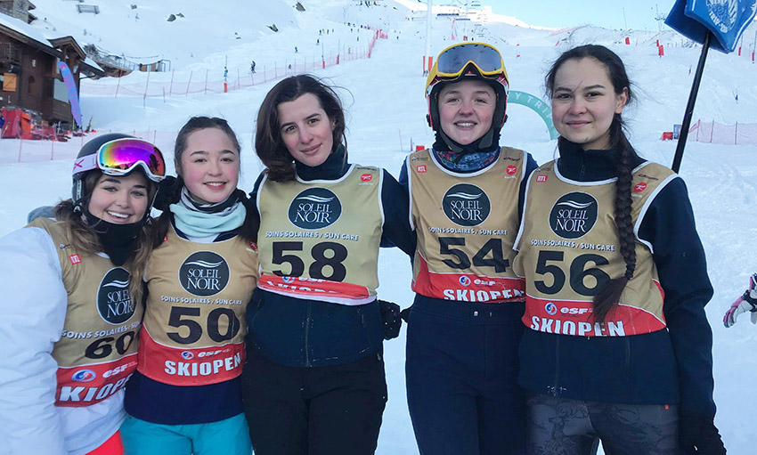 Oxford Varsity skiing team members photographed in the Alps in January 2020