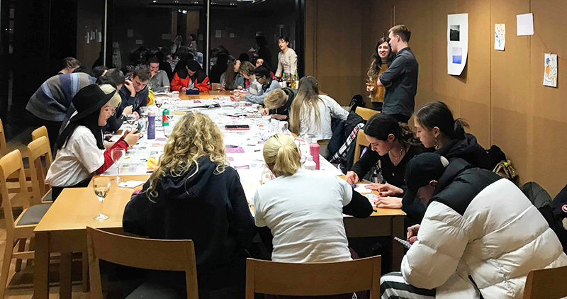 Students take part in a poetry and painting session at the Turl Street Arts Festival 2020