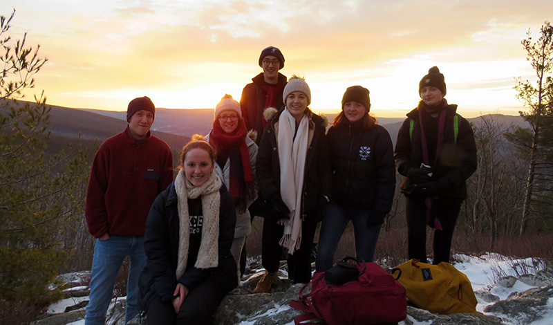 Exeter College students take a dawn hike in the mountains above Williamstown, Massachusetts