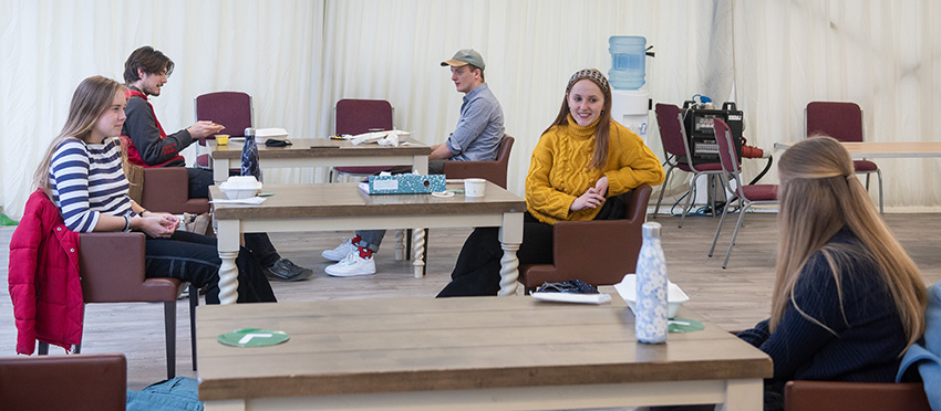 students in marquee