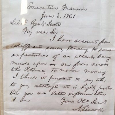A letter from Abraham Lincoln to Winfield Scott