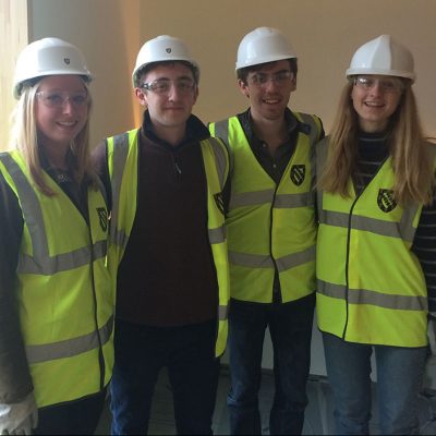 Students at Cohen Quad (during construction)