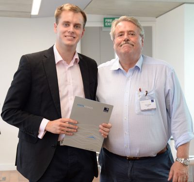 William Hardy is presented with the Shell Prize for Geochemistry by Glen Cayley, Vice President of Global Exploration Excellence and Group Chief Explorer at Royal Dutch Shell