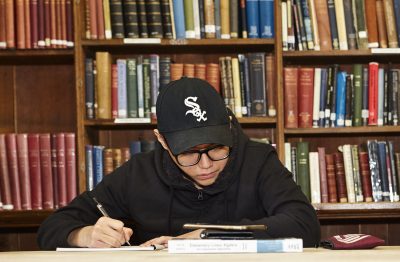 student in the library