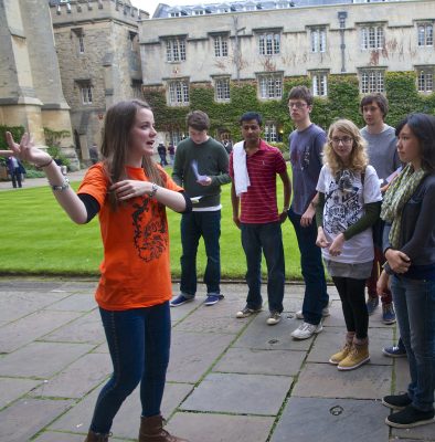 student giving prospective students a tour on an exeter college open day