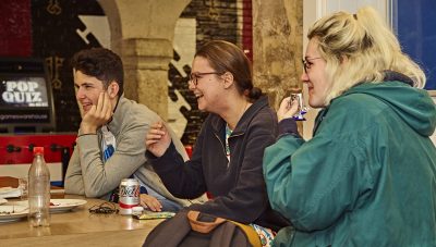 students eating and socialising in the undercroft