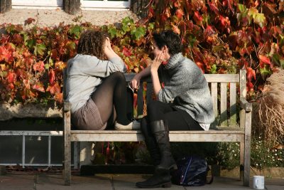 students in the front quad in autumn