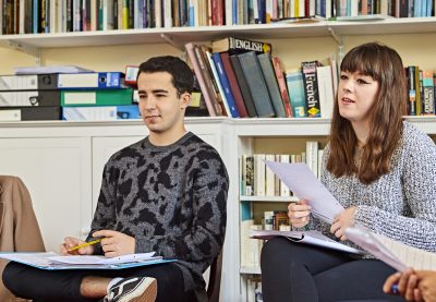 Students in a tutorial with Jane Hiddleston