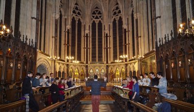 Exeter College choir rehearses in the beautiful College chapel