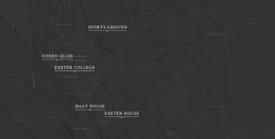 Map of Oxford showing Exeter College's key sites