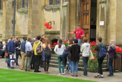 Exeter College Open Day - student showing prospective students and their families around the College