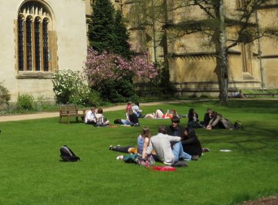 Students in the Fellows' Garden, Exeter College