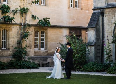 Wedding couple in the Fellows Garden