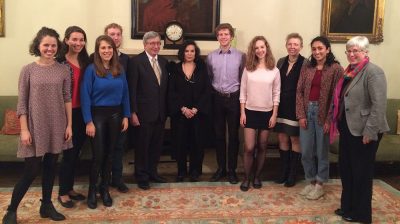 Bianca Jagger meets Rector Trainor, Exeter College students and attendees of the Oxford Climate Forum