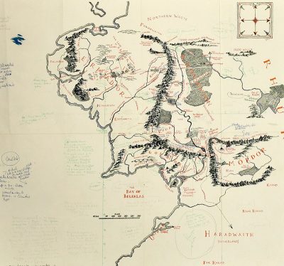 The annotated map. Photograph: © The Tolkien Estate/Blackwell’s Rare Books