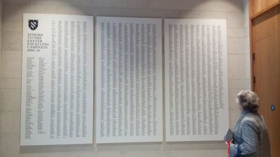 Board of names to recognise the generosity of everyone who supported Exeter College with a gift between 2006 and 2016