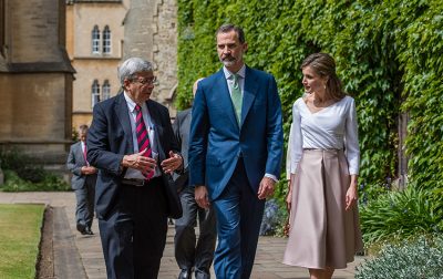 King Felipe VI of Spain and Queen Letizia are welcomed to Exeter by Rector Trainor
