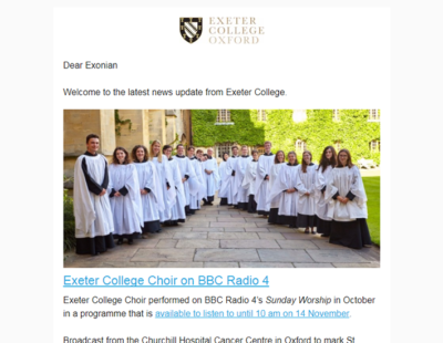 E-news article, Exeter Choir on BBC Radio 4