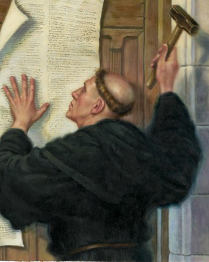 Painting of Luther nailing theses
