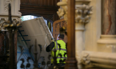 Adoration of the Magi being installed in chapel