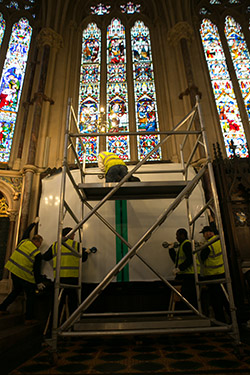 Adoration of the Magi being installed in chapel