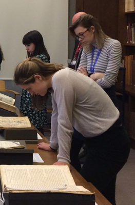 Medical students view rare medical books in the Bodleian's special collections