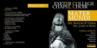choir CD cover artwork Mater Mundi with back cover
