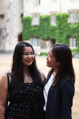 students at a formal in Front Quad smiling