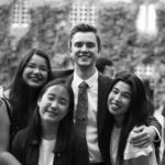 students at a formal in Front Quad smiling