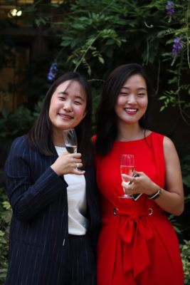 students at a formal in Front Quad smiling