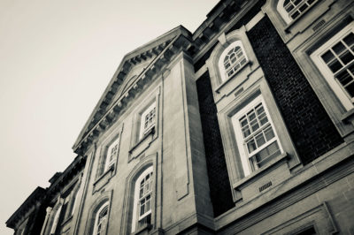 Entrance of Cohen Quad featuring windows