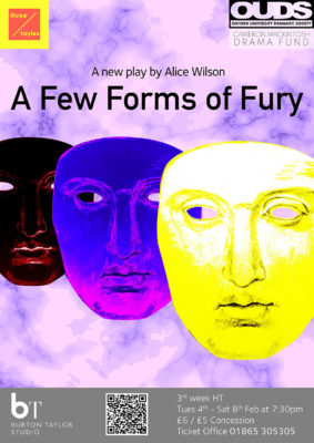 Poster promoting the play, A Few Forms of Fury, by Alice Wilson
