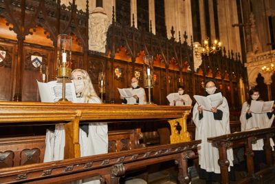 Exeter College Choir rehearsing November 2020