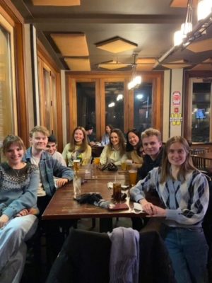 Students at the local purple pub