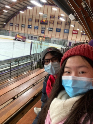 Students watched a women’s ice hockey game