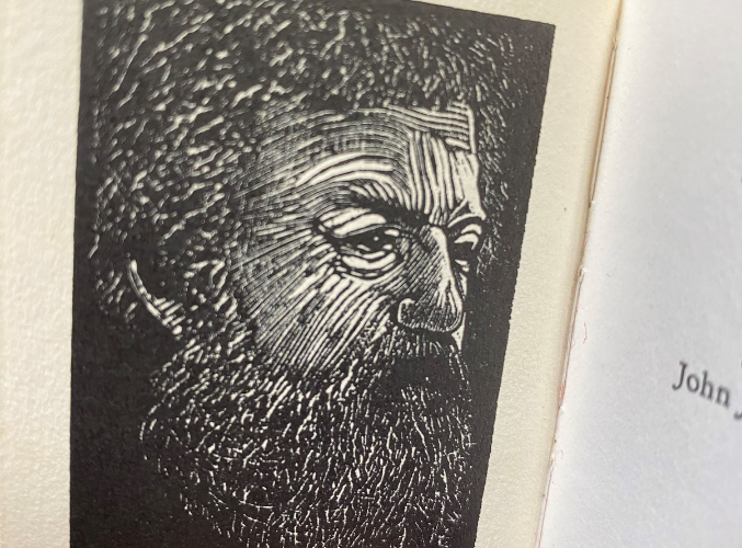 Wood-engraved portrait of Morris by Barry Moser