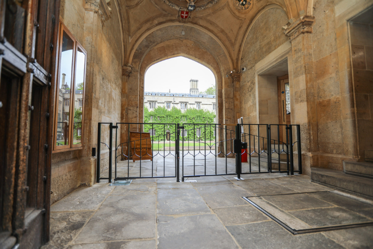 The newly installed secondary gates looking towards front quad