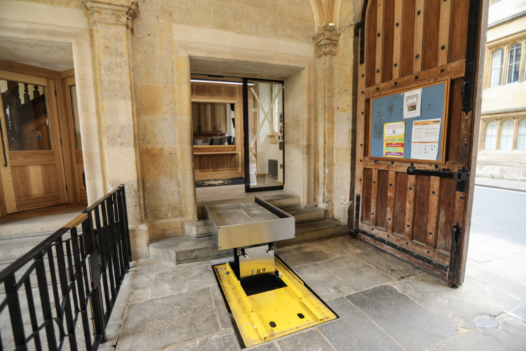 The hydraulic lift raised in the arched area of the Lodge 