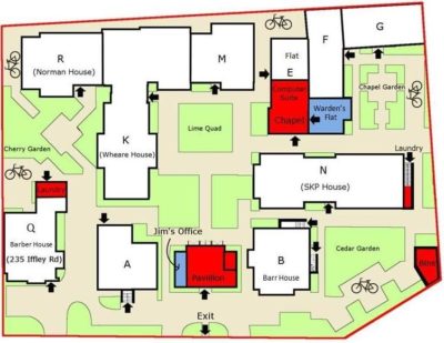Map of Exeter House site showing location of accommodation blocks