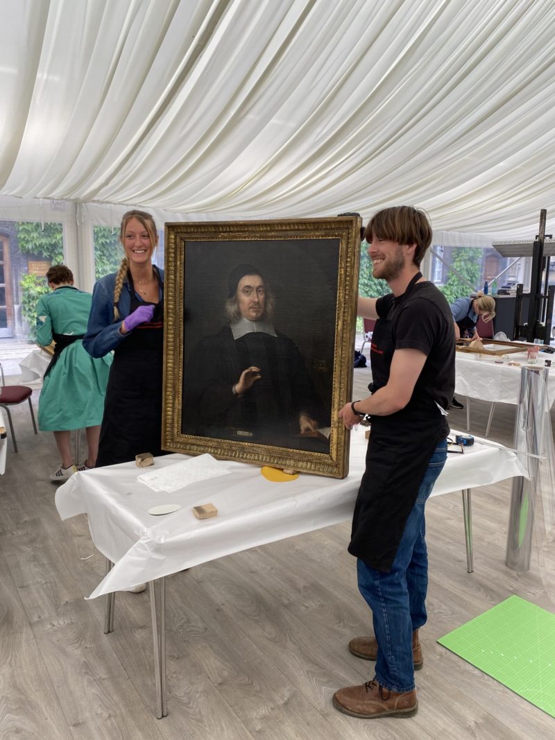 Alexandra Earl and Jack Chauncy with the restored portrait