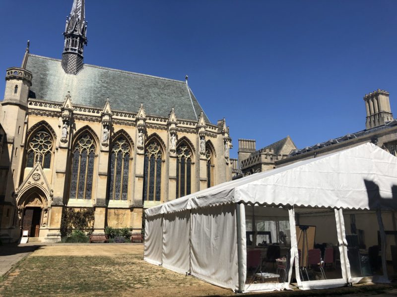 The conservation work was completed in a marquee on the College’s front quad.