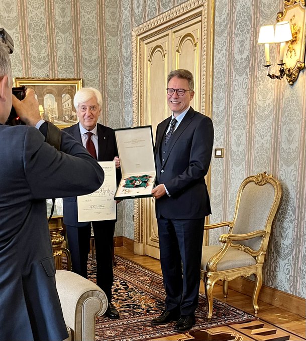 Luciano Floridi recieving the Knight of the Grand Cross of the Order of Merit of the Italian Republic
