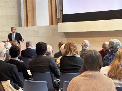 Andre Singer speaking at his book launch