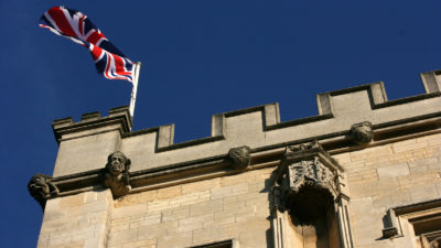 Union flag flying above Exeter College tower