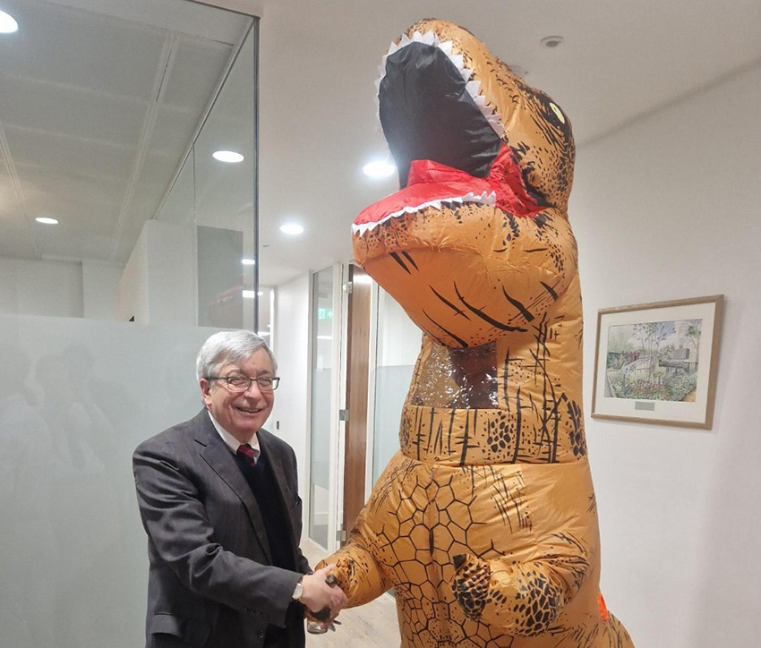 Rector Trainor meets the T-RExeter at Winter City Drinks