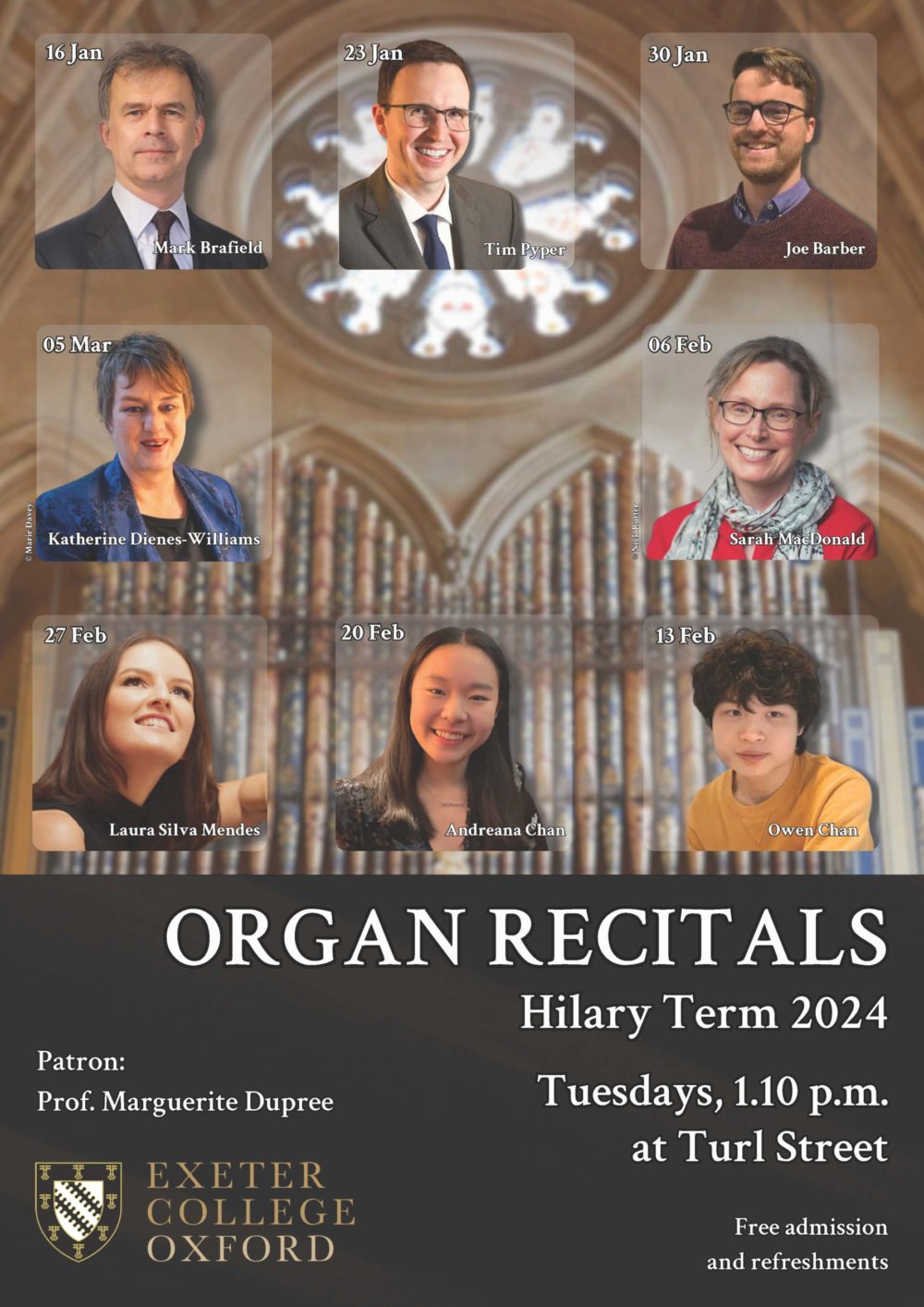 Poster for Hilary Term Exeter College organ recitals