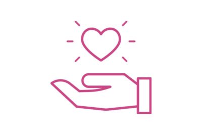 Line drawing of a hand with a heart hovering above it
