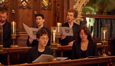 Members of Exeter College Choir singing in the Chapel