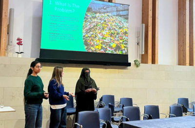Jasmine Kaur, Kiera-OCarroll and Haleema Khan present their idea ‘RePlateOx