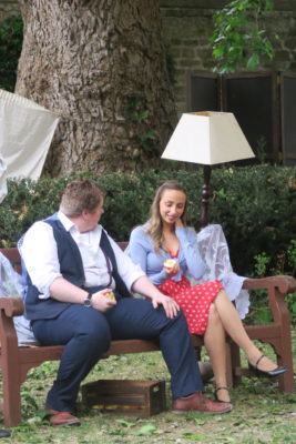 Students performing All My Sons in the Fellows' Garden